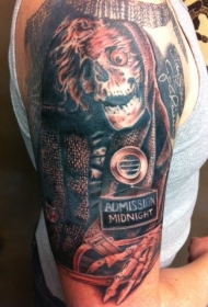 肩部棕色骷髅头纹身图案