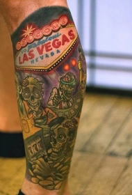 小腿拉斯维加斯僵尸卡通纹身图案