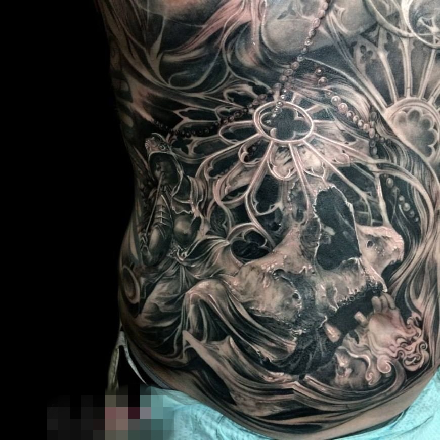 黑色素描抽象个性女孩人像纹身图案