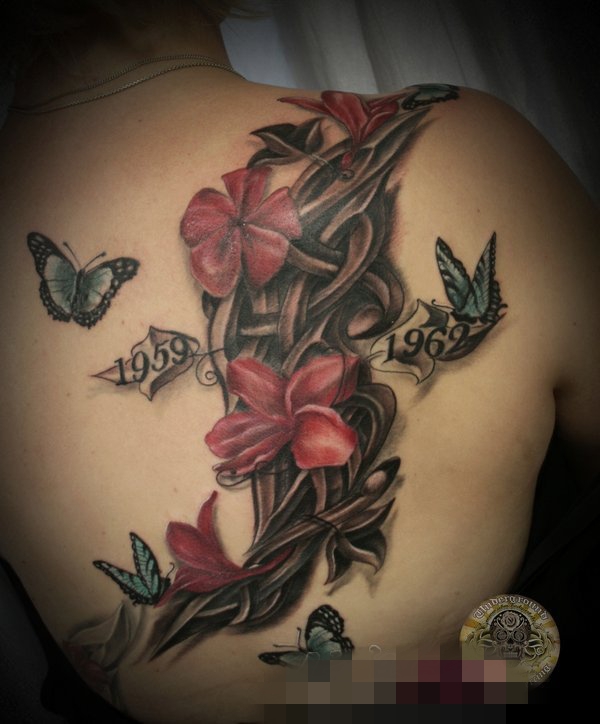 芳香四溢的彩绘植物素材简单线条花朵纹身图案