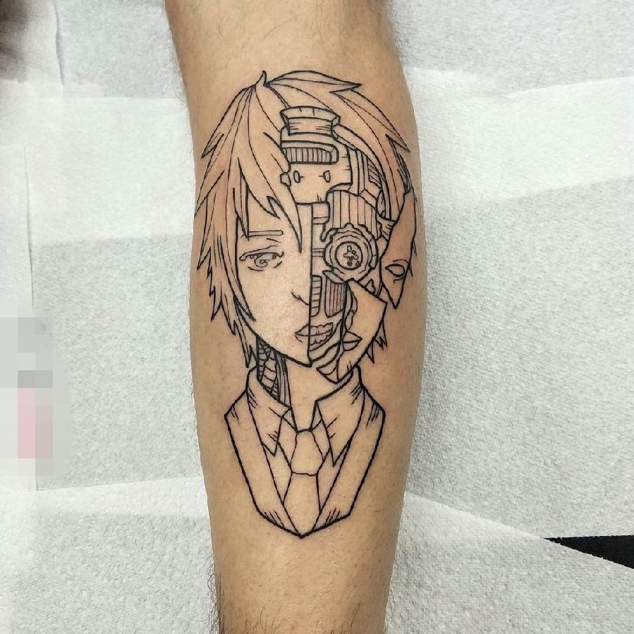 女生手臂上黑色线条素写动漫创意人像纹身图片