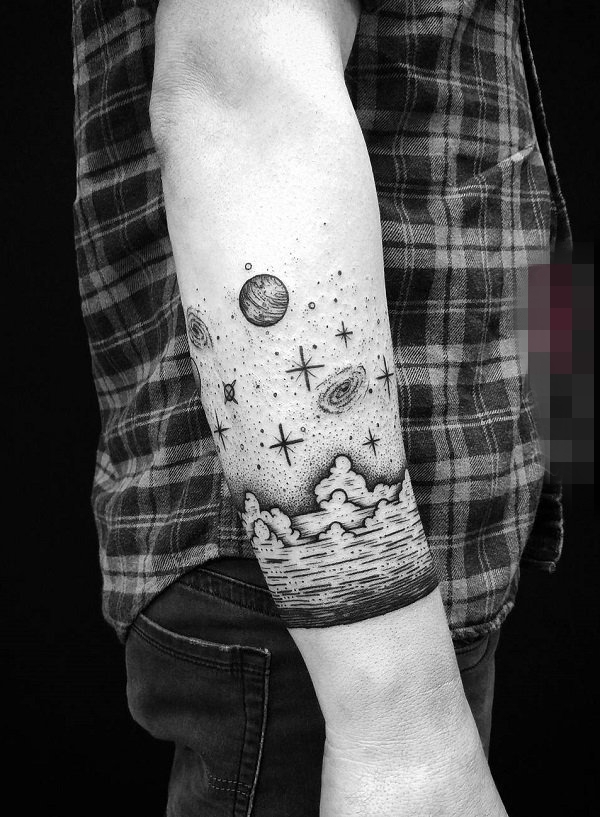 一组黑色线条素描几何元素花纹纹身图案