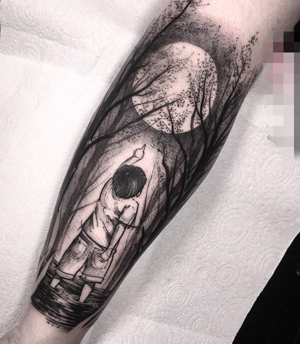 一组黑色线条素描几何元素花纹纹身图案