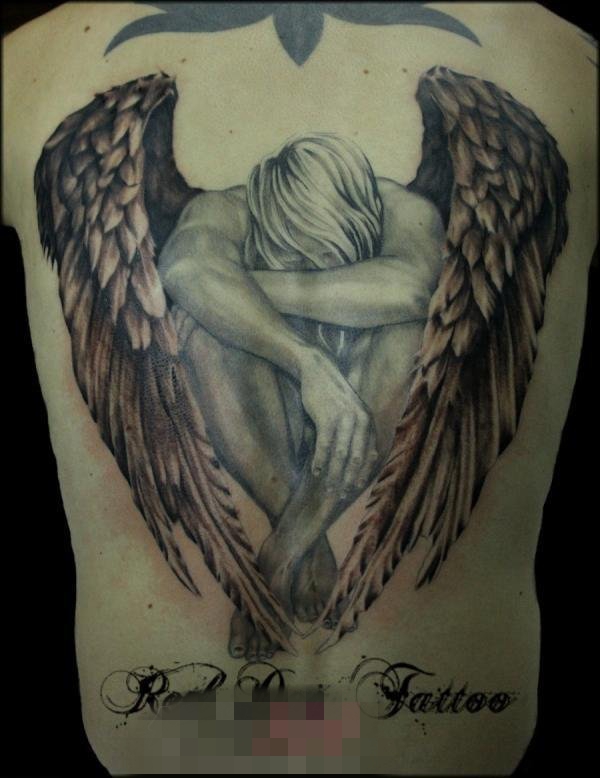 多款黑色素描创意天使翅膀纹身图案