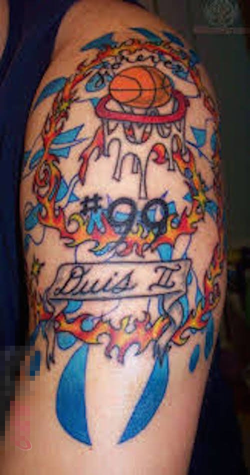 多款关于篮球的黑色素描点刺技巧创意篮球纹身图案