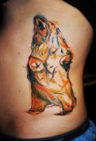 侧肋可爱的水彩熊纹身图案