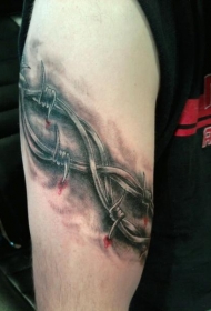 男人手臂很酷的铁丝网纹身图案