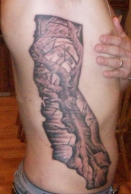 腰部棕色粗壮结实的树片段纹身图案