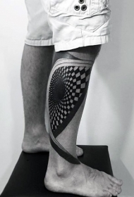 小腿黑色个性的几何图形纹身图案