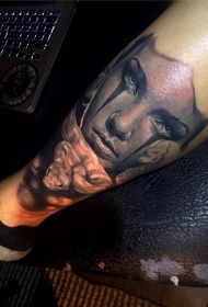 小腿现代传统风格色蛇与女人脸纹身图案