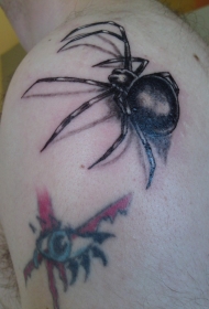 肩部黑色蜘蛛眼睛纹身图案