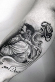 手臂黑白父亲和儿子肖像纹身图案