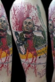 肩部漫画风格彩色男子与手枪纹身