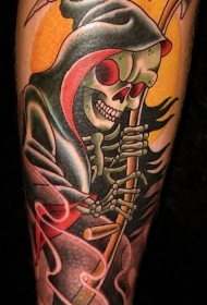 小腿old school死神骷髅纹身图案