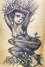 性感裸体女树神纹身图案