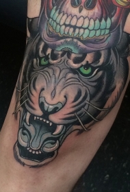 new school彩色邪恶的老虎纹身图案