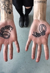 手心黑色的断链个性纹身图案
