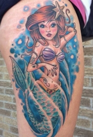 可爱的卡通性感美人鱼大腿纹身图案