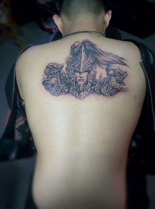 后背个性赵子龙头像纹身图案