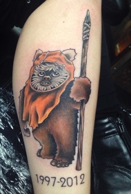 小腿彩色卡通小英雄和数字纹身图案