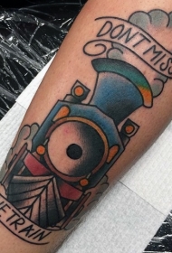 old school彩色卡通蒸汽火车与字母纹身图案