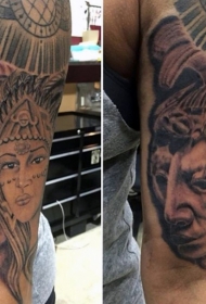手臂美丽的部落人肖像和雕像纹身图案