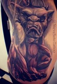 侧肋new school彩色毛骨悚然的魔鬼纹身图案