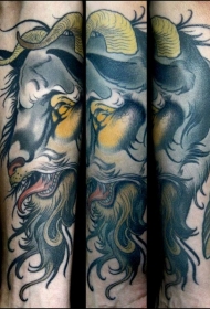 new school彩色邪恶的山羊纹身图案