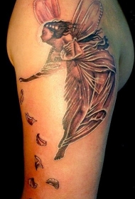 可爱的精灵散落花瓣纹身图案