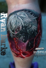 腿部彩色恐怖风格血腥恶魔的女人纹身
