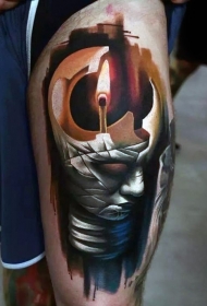 腿部彩色大神秘怪物纹身图片