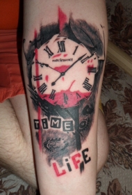 手臂新的学校风格彩色时钟纹身