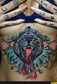 new school腹部彩色黑豹与DNA符号纹身图案