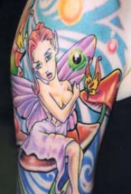 卡通精灵蘑菇纹身图案