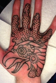 手心自制黑色线条公鸡头部纹身图案