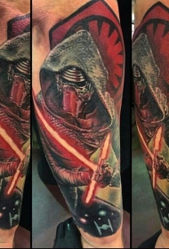 手臂插画风格彩色星球大战西斯的恶棍纹身