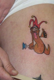 腿部卡通便便先生的小丑纹身图案