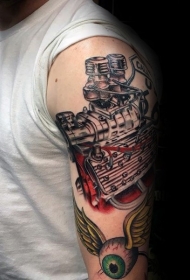 可爱的彩色汽车发动机大臂纹身图案