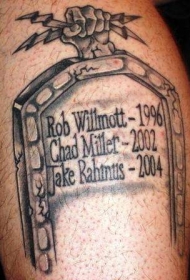 纪念式的黑色坟墓石头字母纹身图案