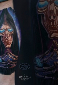 腿部插画风格彩色神奇的格林收割者纹身