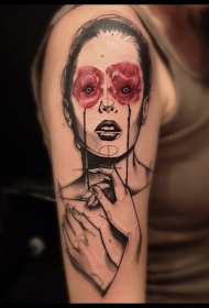 原始素描风格彩色女性肖像纹身图案