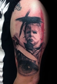 彩色拿刀的人像和眼睛纹身图案