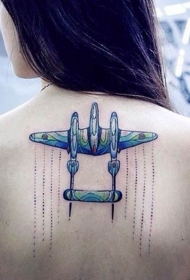背部新风格彩色的战机纹身图案
