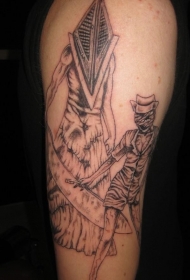 肩部简约寂静岭怪物纹身图案