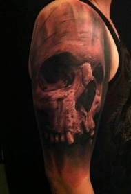 手臂大型的黑灰骷髅纹身图案