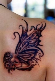 肩部彩色的童话精灵纹身图案