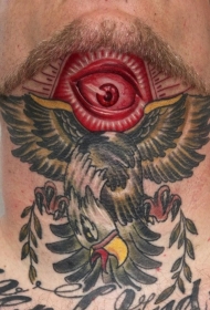 肩部神秘的眼睛与大鸟纹身图案