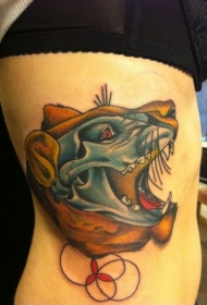 腰侧彩色X射线狮子纹身图案