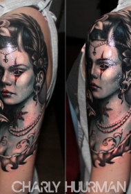 新学校风格的彩色神秘女子纹身图案