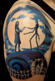 手臂卡通怪物情侣彩色纹身图案